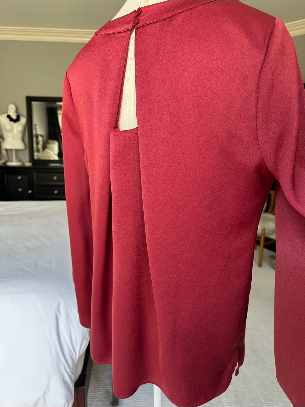 Chico's Wine-Red Satin Long-Sleeve Blouse, size medium (1) - Picture 6 of 14